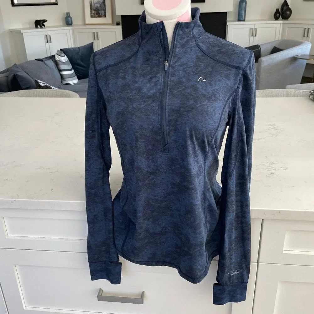 Paradox Dri-Release Repreve LS 1/2 Zip Fitted Poly Wool Top Blue Grey Sz S